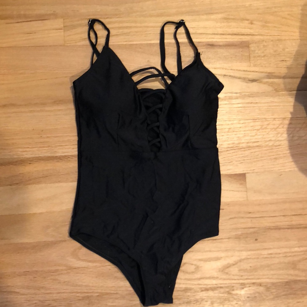 Black one piece swim suit size small